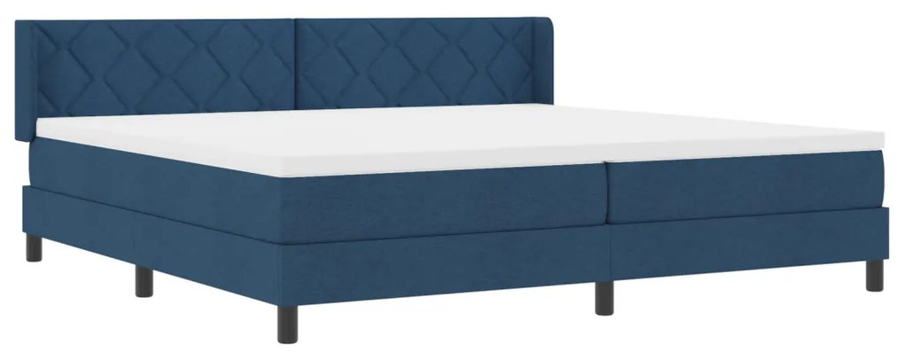 Boxspring ágy matraccal, kék színben, 200cm x 200cm, szövet.