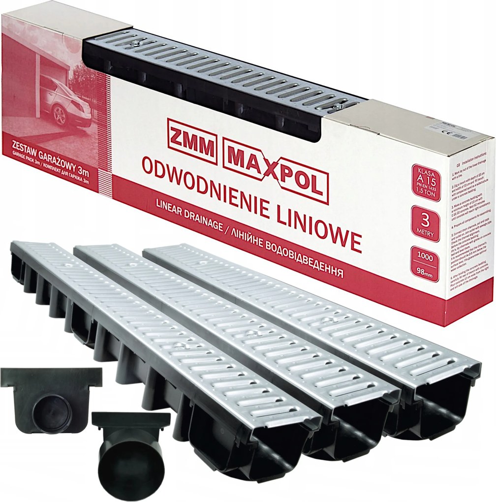 Garázs lineáris vízelvezetés acélrács A15 3m x98x131mm 1,5 tonnáig