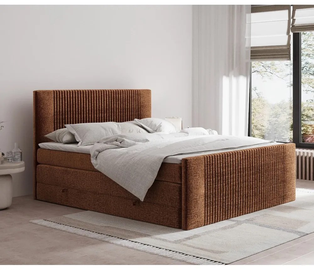 Narancssárga ágyneműtartós boxspring ágy 160x200 cm Bergamo – Maison de Rêve