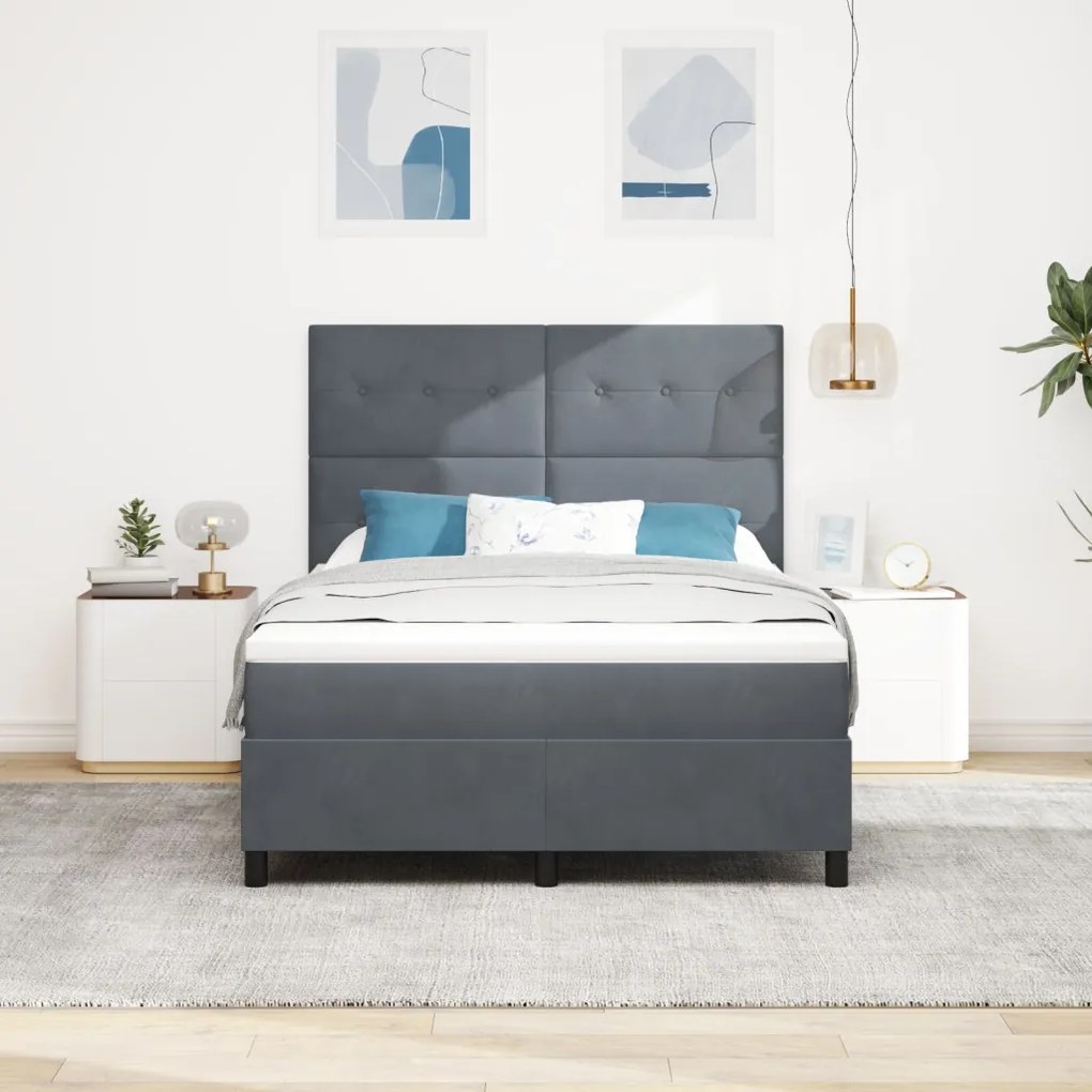 Boxspring Ágy Matracokkal Sötétszürke 160x200 cm Bársony