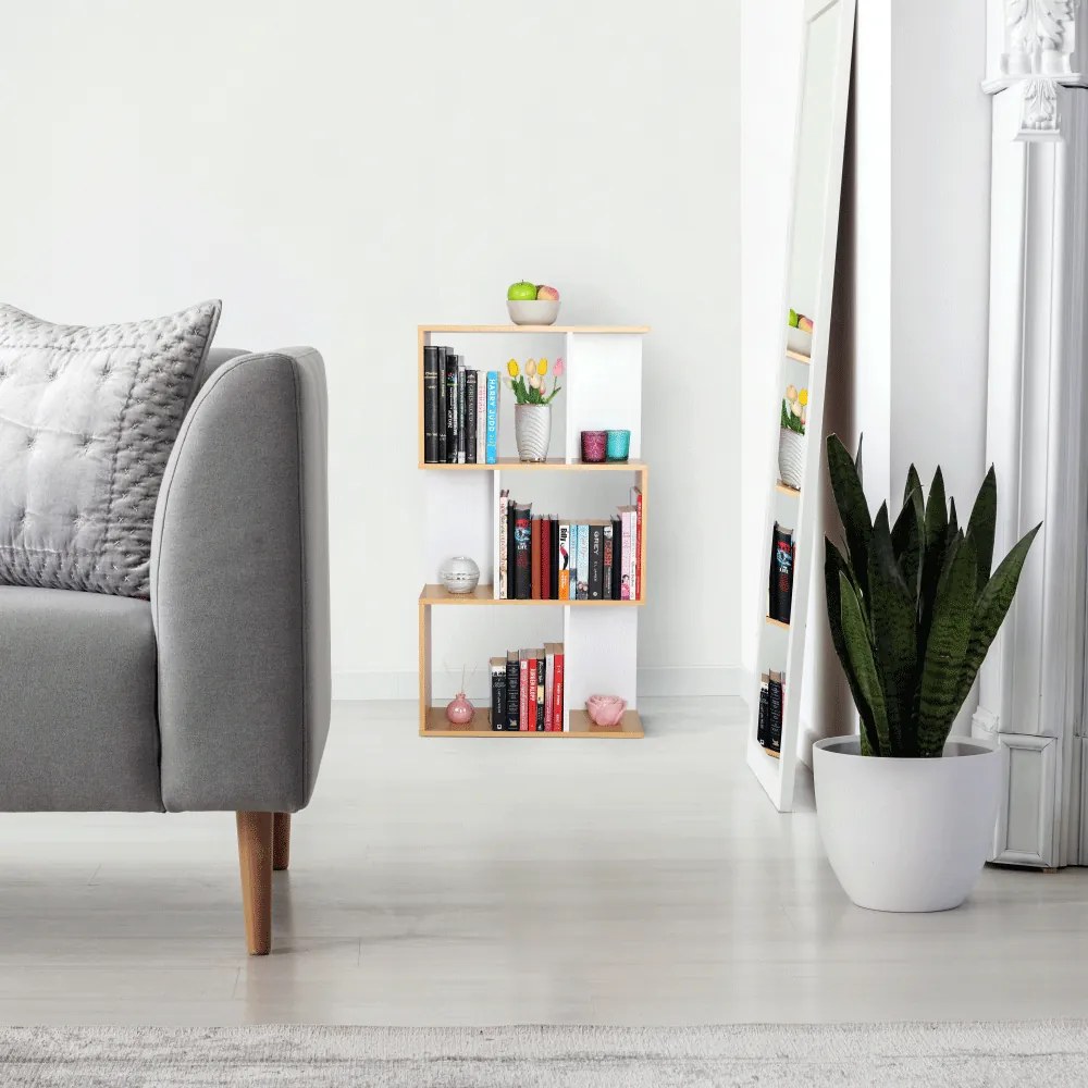 Könyvespolc, tűnyalábos fenyő/fehér, ERDEM NEW TYP 1