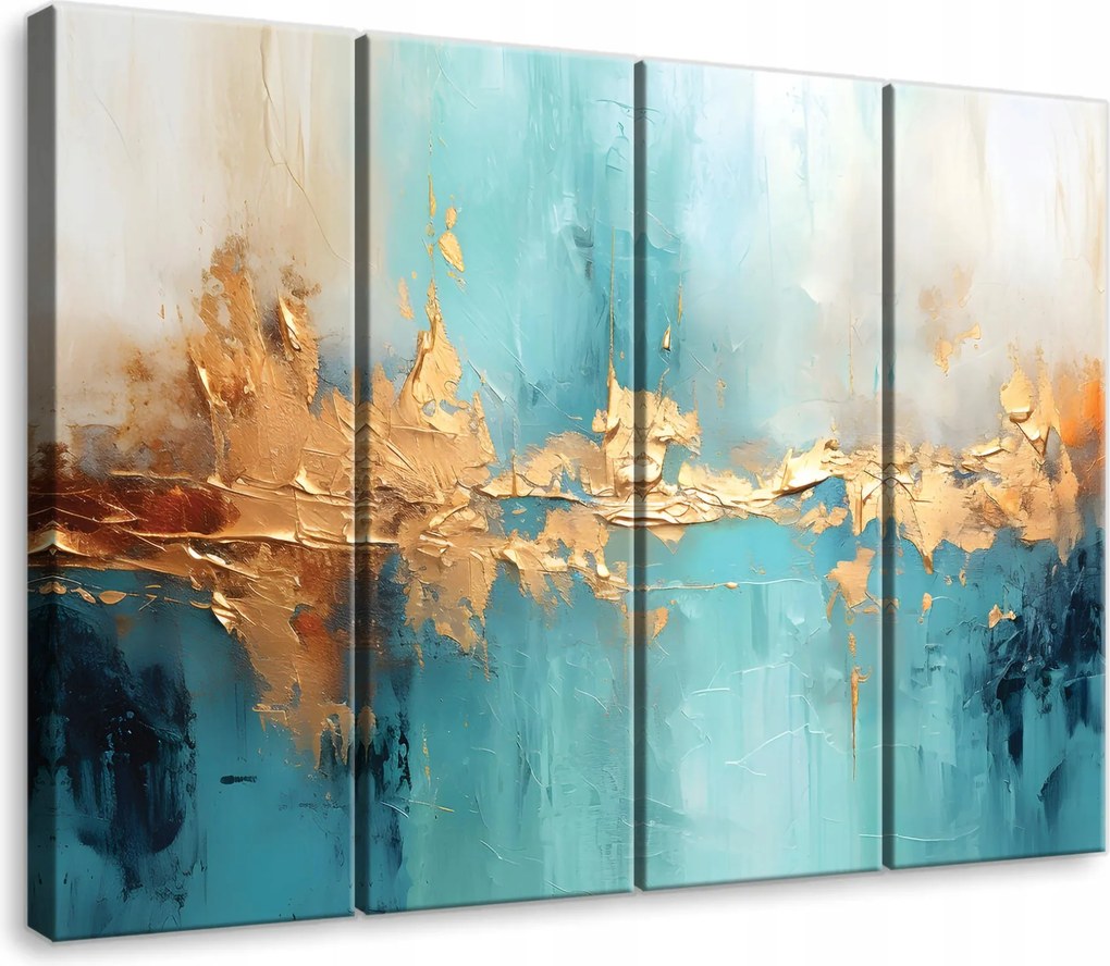 Vászonkép Absztrakt Arany Türkiz Vászon Fal 4 Részes Hálószoba 120x100