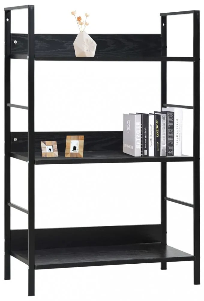 3 szintes fekete szerelt fa könyvespolc 60 x 27,6 x 90,5 cm