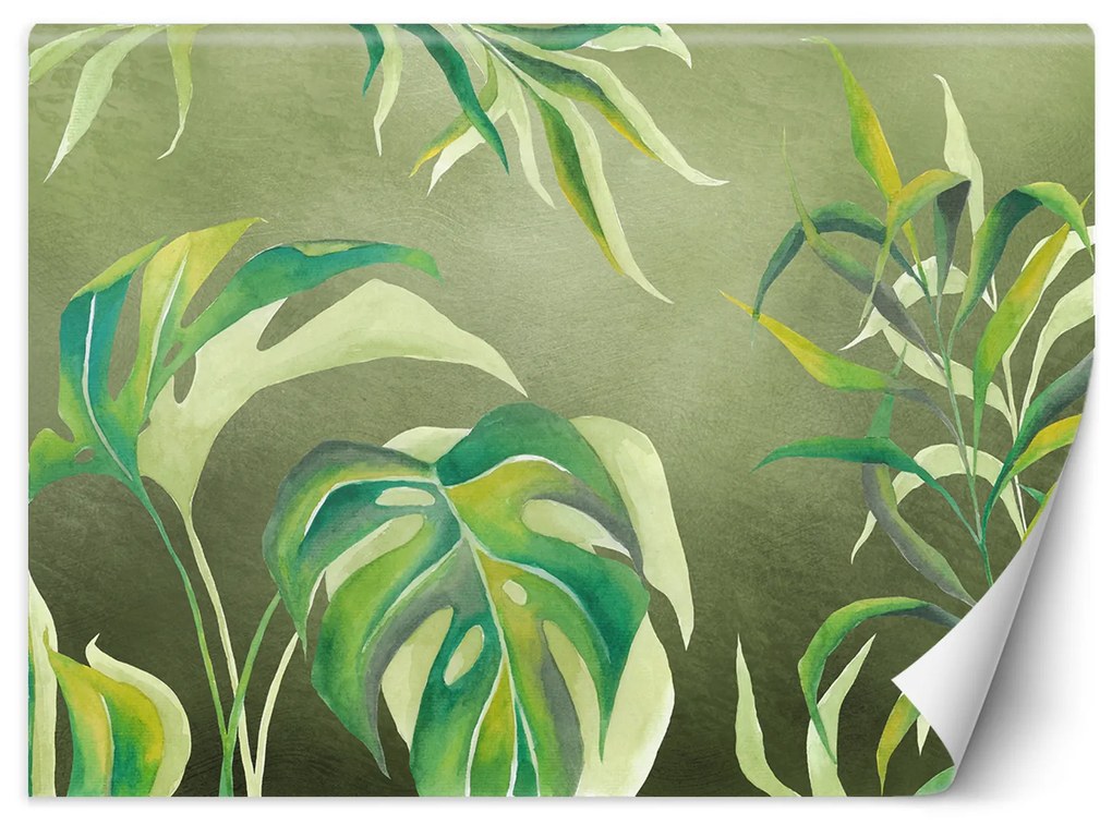 Gario Fotótapéta Monstera levelek zöld alapon Anyag: Vlies, Méret: 100 x 70 cm