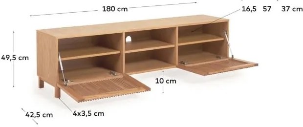Natúr színű TV-állvány tölgyfa dekorral 180x50 cm Beyla – Kave Home
