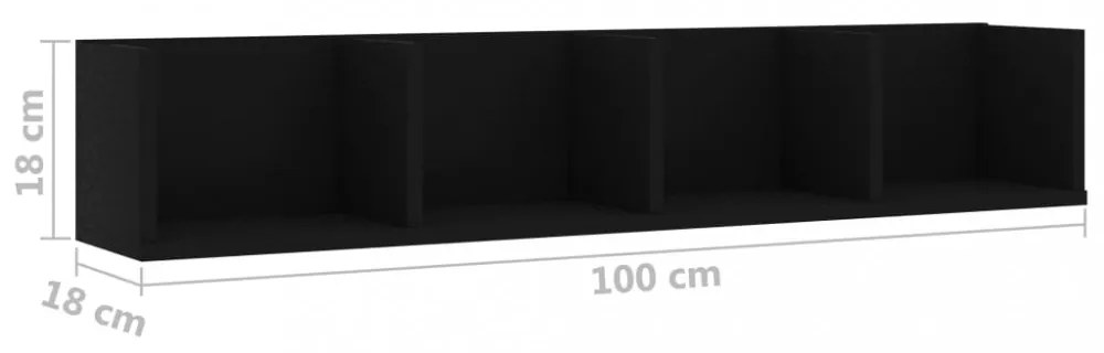 fekete szerelt fa CD-tartó fali polc 100 x 18 x 18 cm