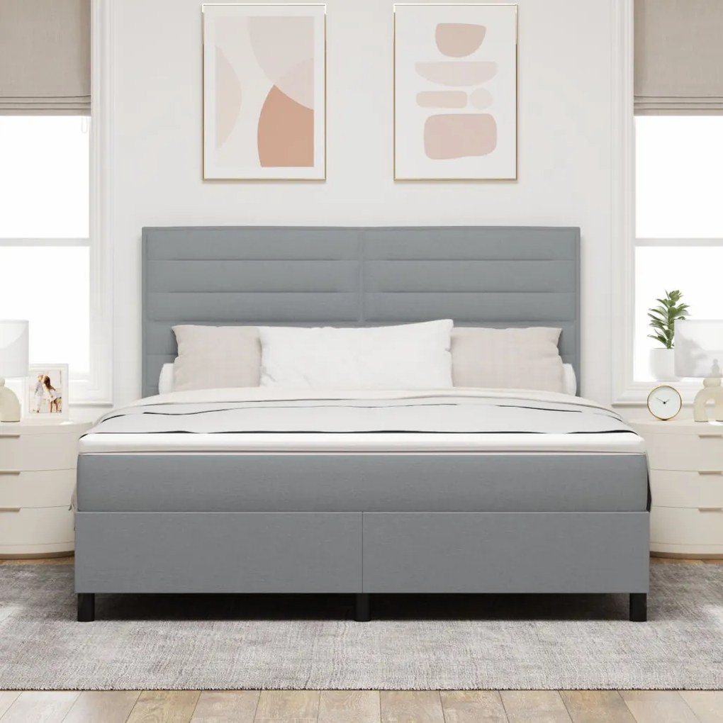 Boxspring ágy matraccal világosszürke szövet