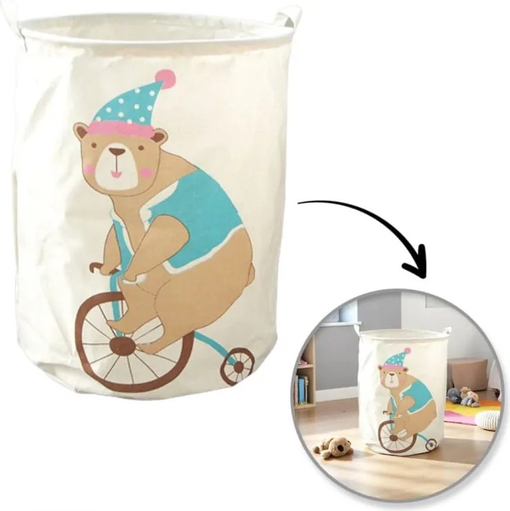 Játék- és ruhakosár mintás CIRCUS BEAR 35x45 cm, krémszínű