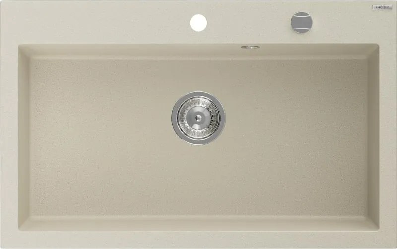Mexen Elix gránit mosogató 1-medencés 800 x 500 mm, bézs, króm szifon - 6527801005-69