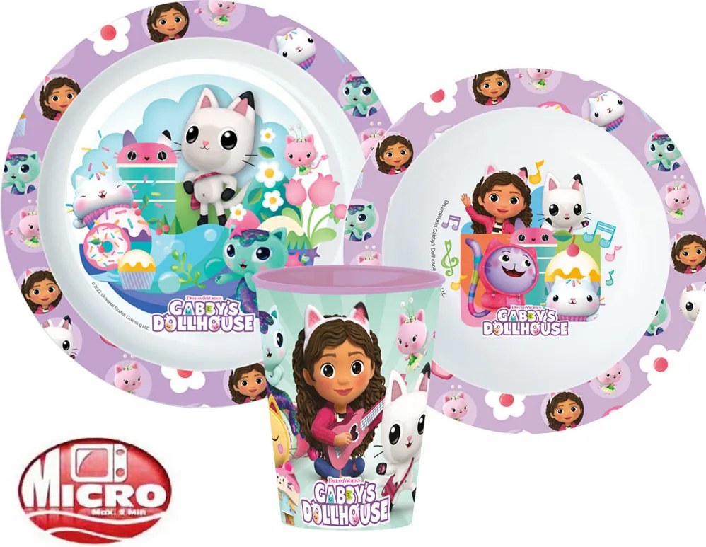 Gabi babaháza Kitty Magic étkészlet, micro műanyag szett, pohárral 260 ml