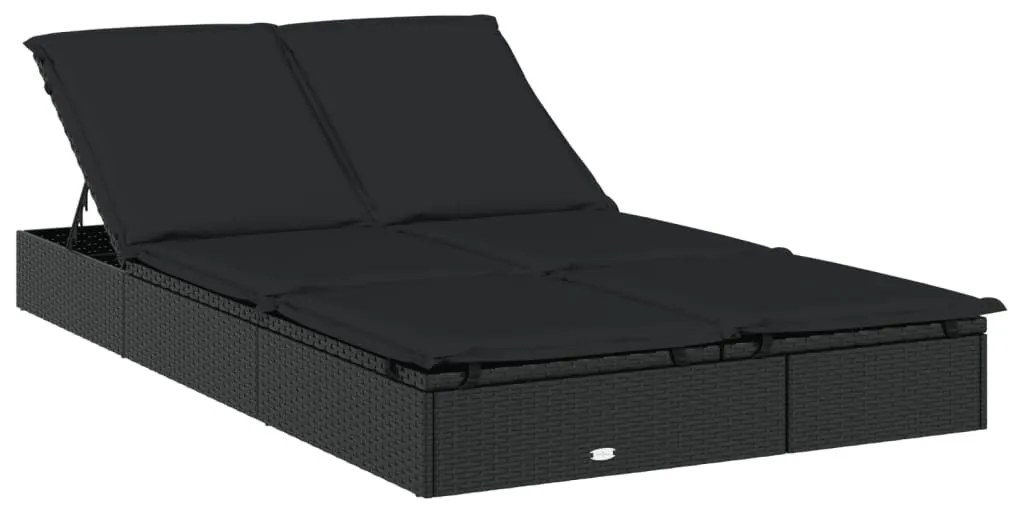 2 személyes fekete polyrattan napágy tetővel 213 x 118 x 97 cm