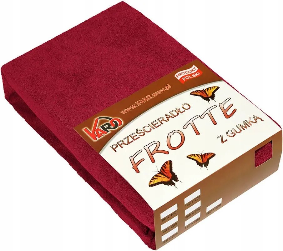 Gumis frottír lepedő 200x220 bordó Karo
