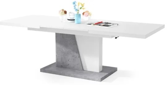 NINO fehér/szürke beton kihúzható, emelhető konferencia/étkezőasztal