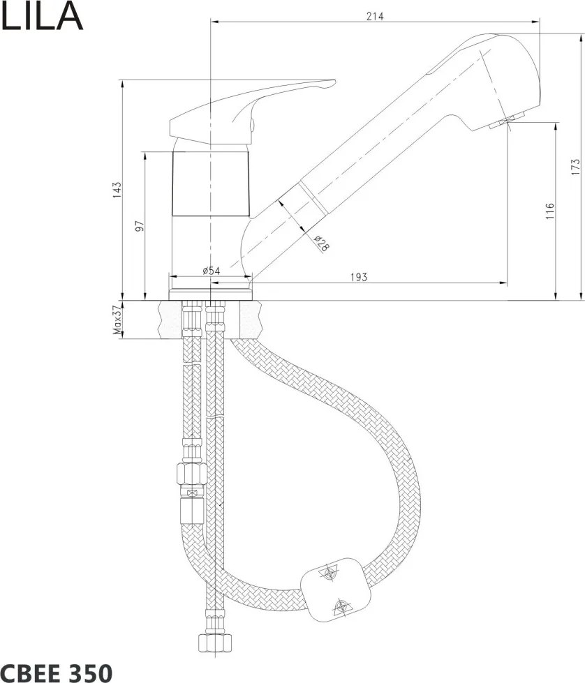 Mereo Mereo, Mosogató csaptelep, Lila, kihúzható zuhanyzóval, króm, MER-CBEE350