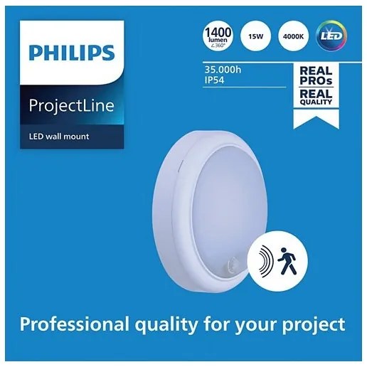 Philips PROJECTLINE LED 15W 230V IP54 fali lámpa érzékelővel