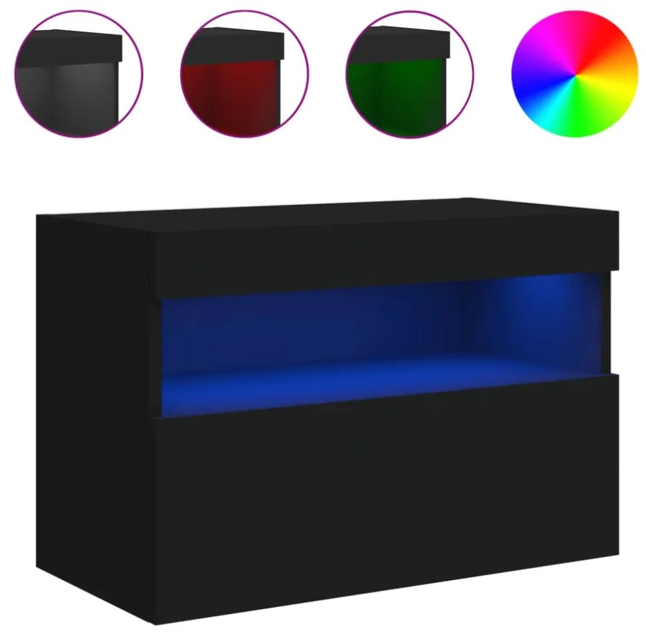fekete fali TV-szekrény LED-világítással 60x30x40 cm