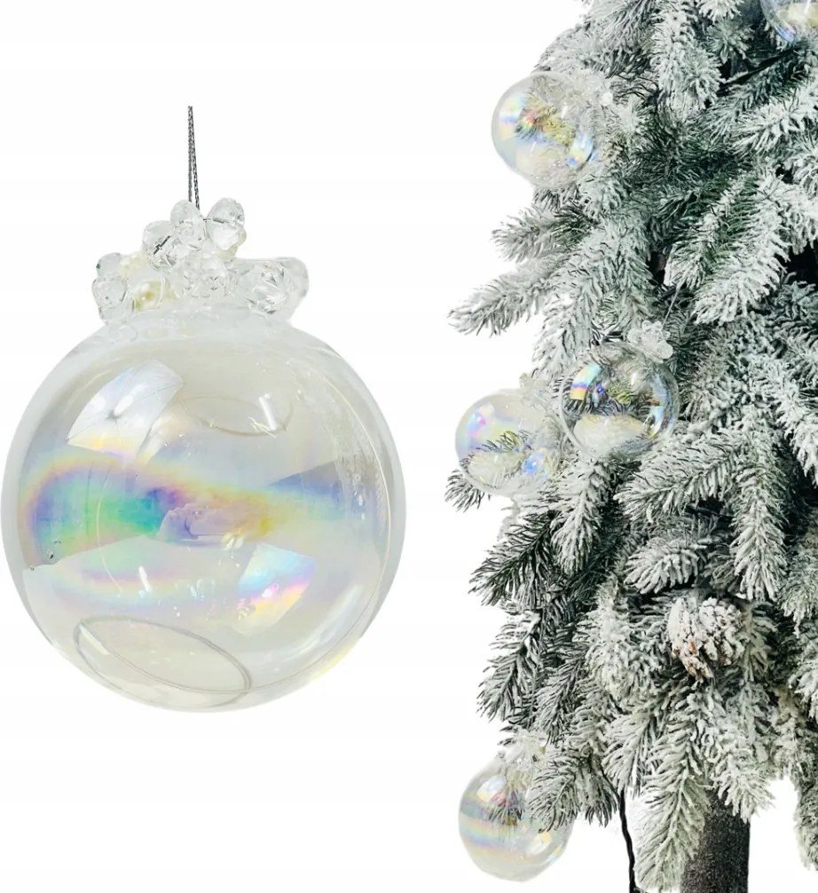 Opalizáló benzines hatású, gyémántos üveg karácsonyfadísz, 8 cm