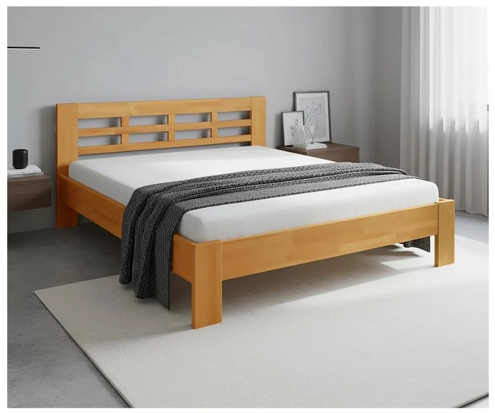 Angela tömör fa franciaágy 180x200 cm világos dió