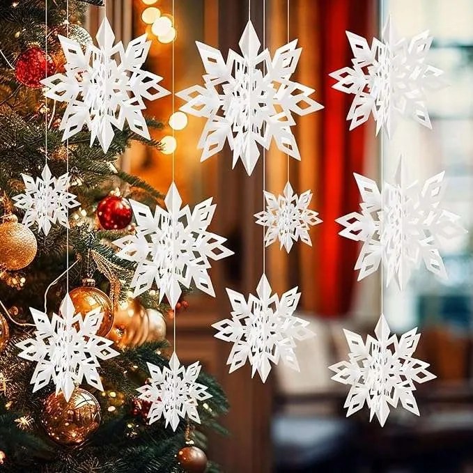 Karácsonyi díszek Karácsonyi dekoráció Hópelyhek 3D szett 12db-os