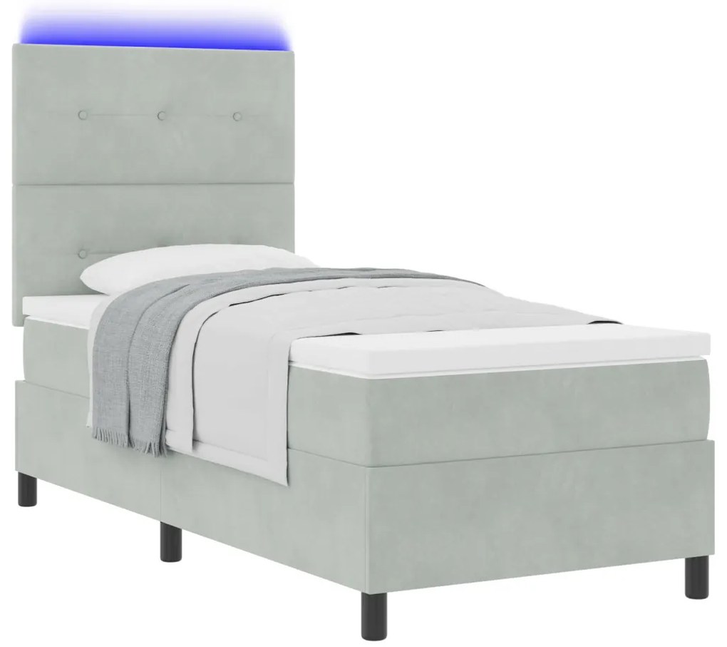 Ágykeret Matrac és LED Fénnyel Szürke 100x200 cm Bársonyos