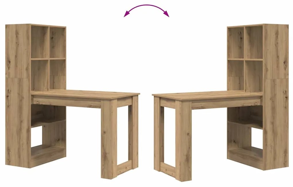 Asztal polcokkal kézműves tölgy 122 x 67 x 145 cm Faanyag