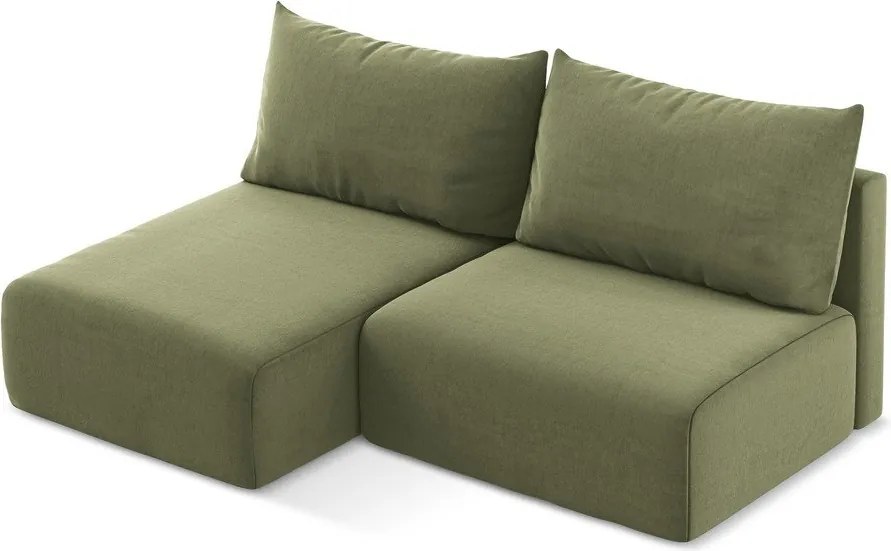 Zöld bársony kinyitható-tárolóhelyes sarokkanapé (bal oldali-heverő résszel) Kalena – Makamii
