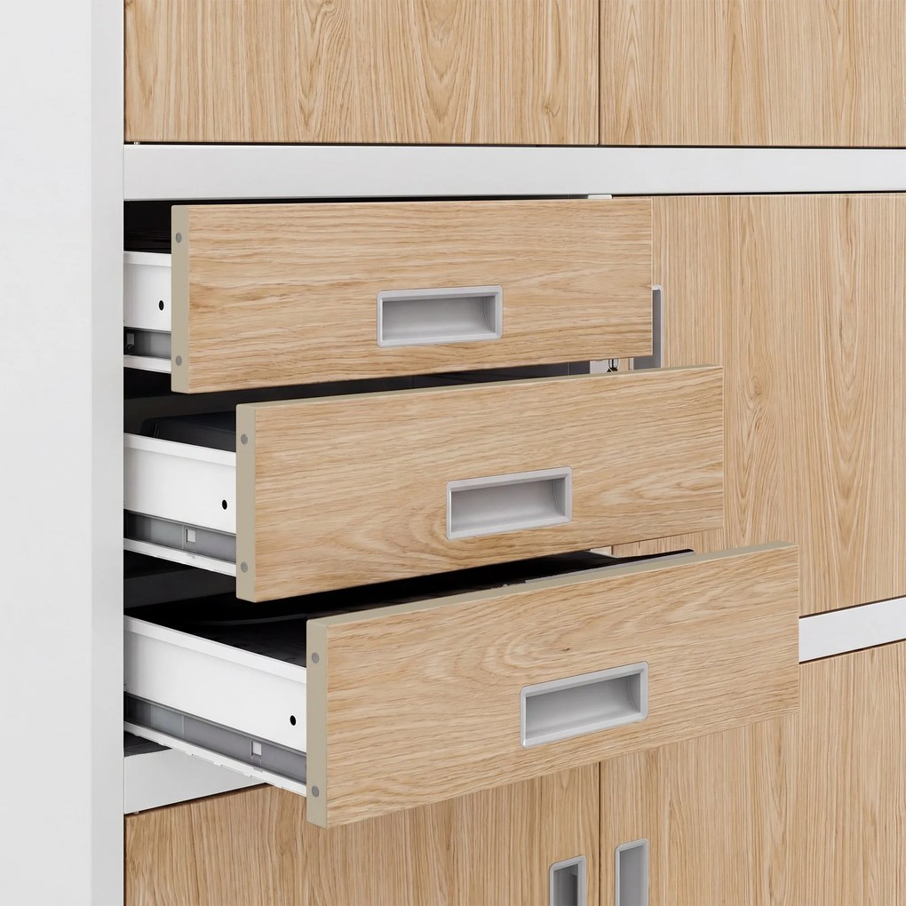 Fém irodai szekrény széffel, fehér, sonoma tölgy, 900x1850x400 mm: FILIP II Eco Design