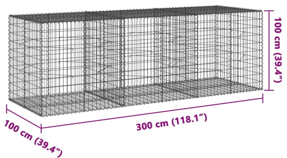 horganyzott vas gabion kosár fedéllel 300 x 100 x 100 cm
