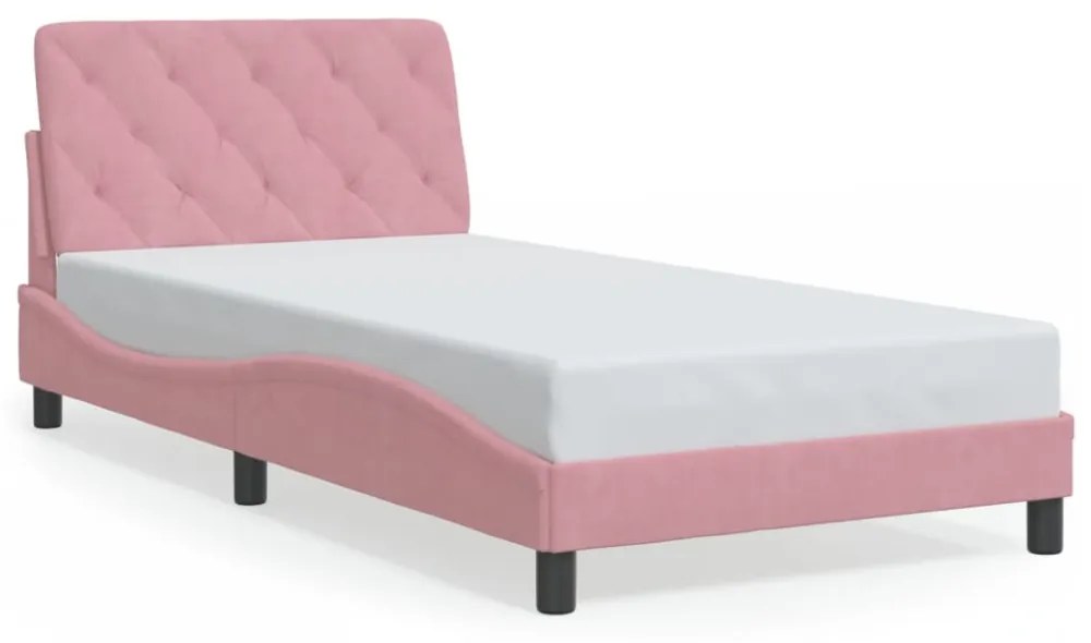 rózsaszín bársony ágykeret LED-ekkel matrac nélkül 100 x 200 cm
