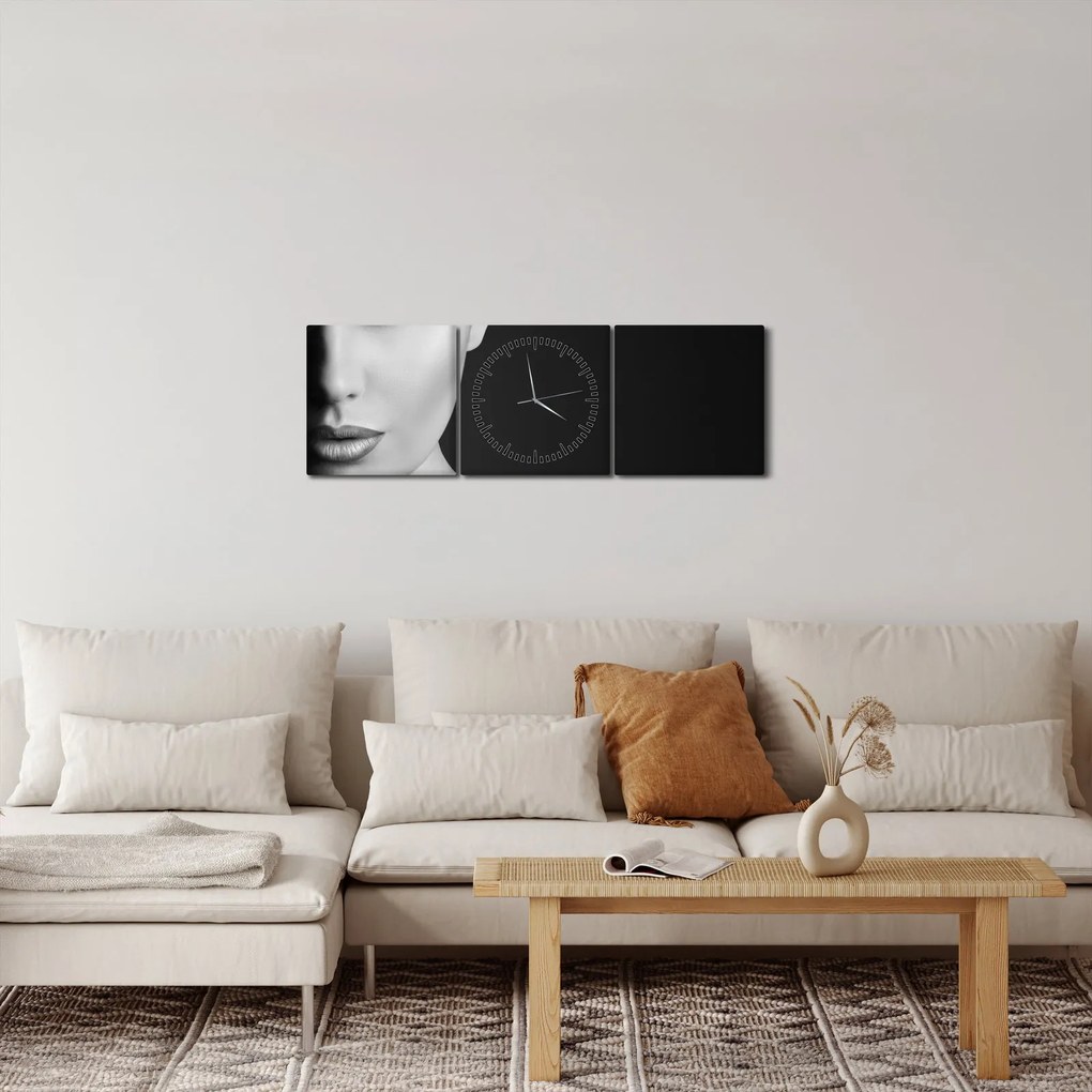 Kép - fekete-fehér portré egy kalapos nőről (órával) (90x30 cm)