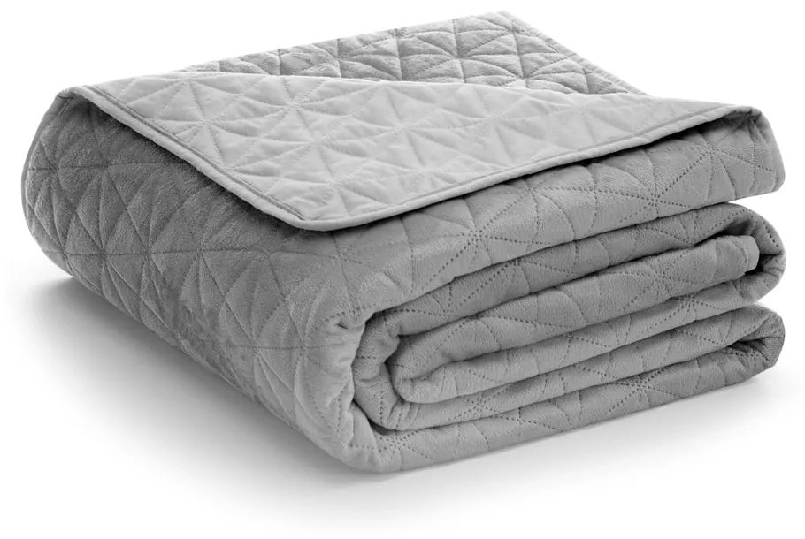 Világosszürke bársony steppelt ágytakaró 170x210 cm Laila – AmeliaHome