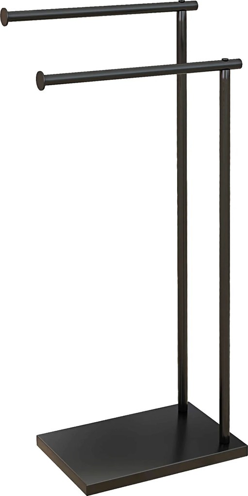 HOMCOM 2-szintes Szabadonálló Törölközőtartó Létra Fürdőszobai Törölközőtartó 2 Rúddal és Fém Keresztvázzal Modern L Alak 35.5x20x78 cm Fekete | Aosom