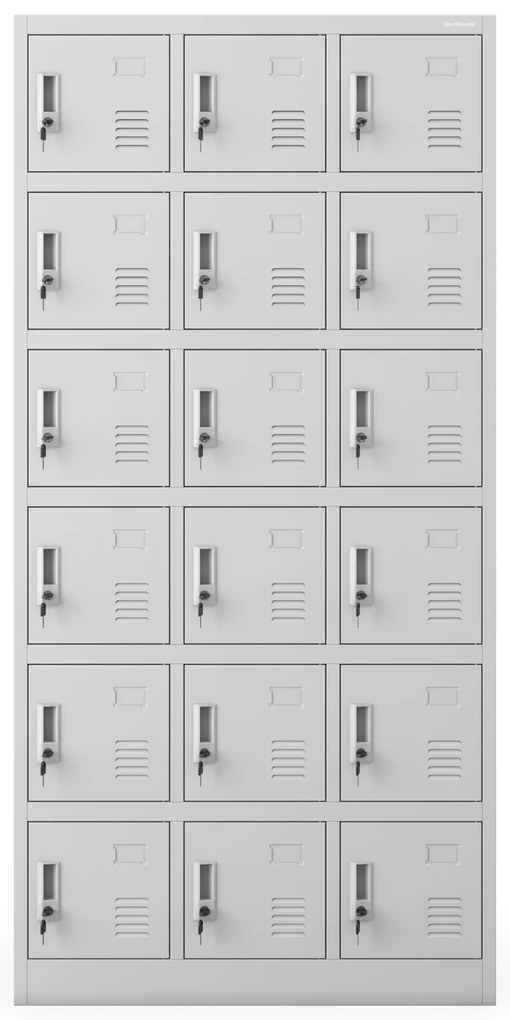 18 rekeszes öltözőszekrény talapzattal KAROL, 900 x 1850 x 400 mm, szürke