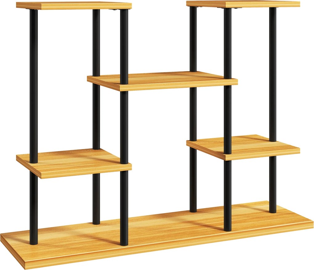 Outsunny Beltéri Növénytartó, 6 Szintes Növénypolc, Acél Váz, Masszív Fa Alap, Növénytartó a Nappaliba, Erkélyre, Kertbe, Természetes Fa | Aosom