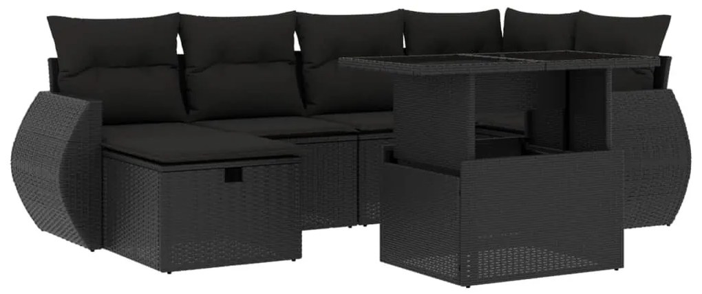 7 részes fekete polyrattan kerti ülőgarnitúra párnával