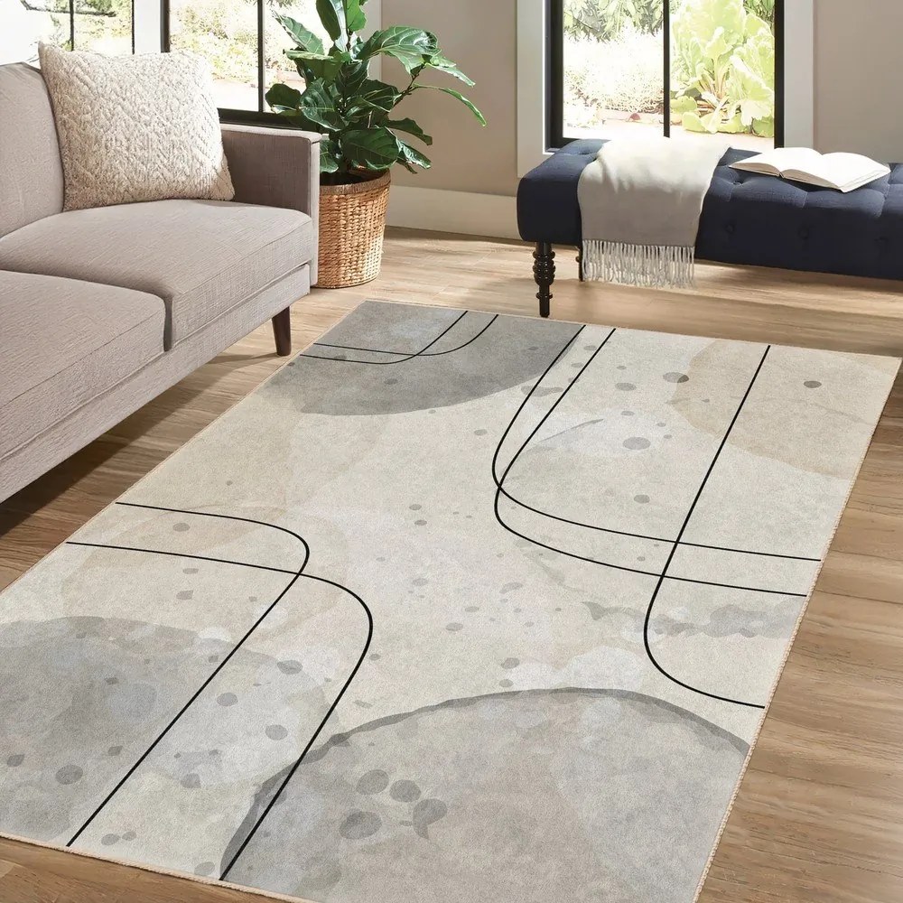 Szürke-krémszínű mosható futószőnyeg 80x200 cm Simple Lines – Mila Home