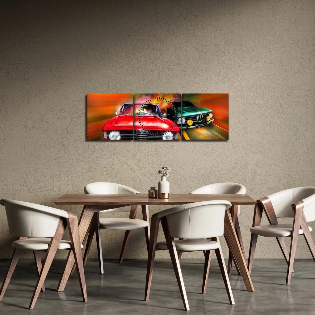 Kép - Retro versenyautók (órával) (90x30 cm)
