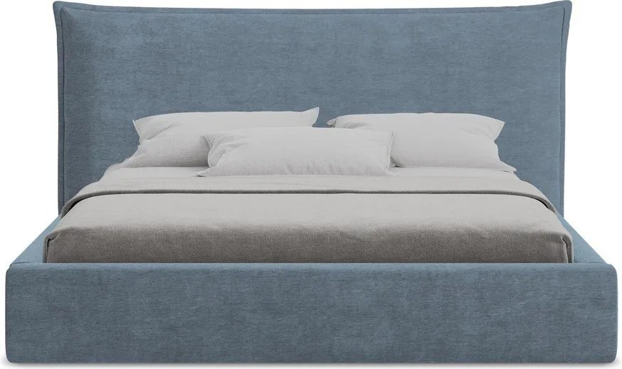 Kék kárpitozott ágyneműtartós franciaágy ágyráccsal 180x200 cm Esala – Makamii