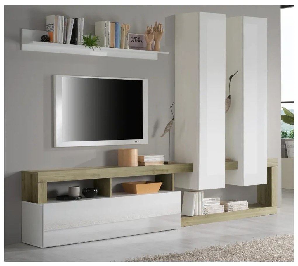 LENOR nappali szekrénysor fehér/barna