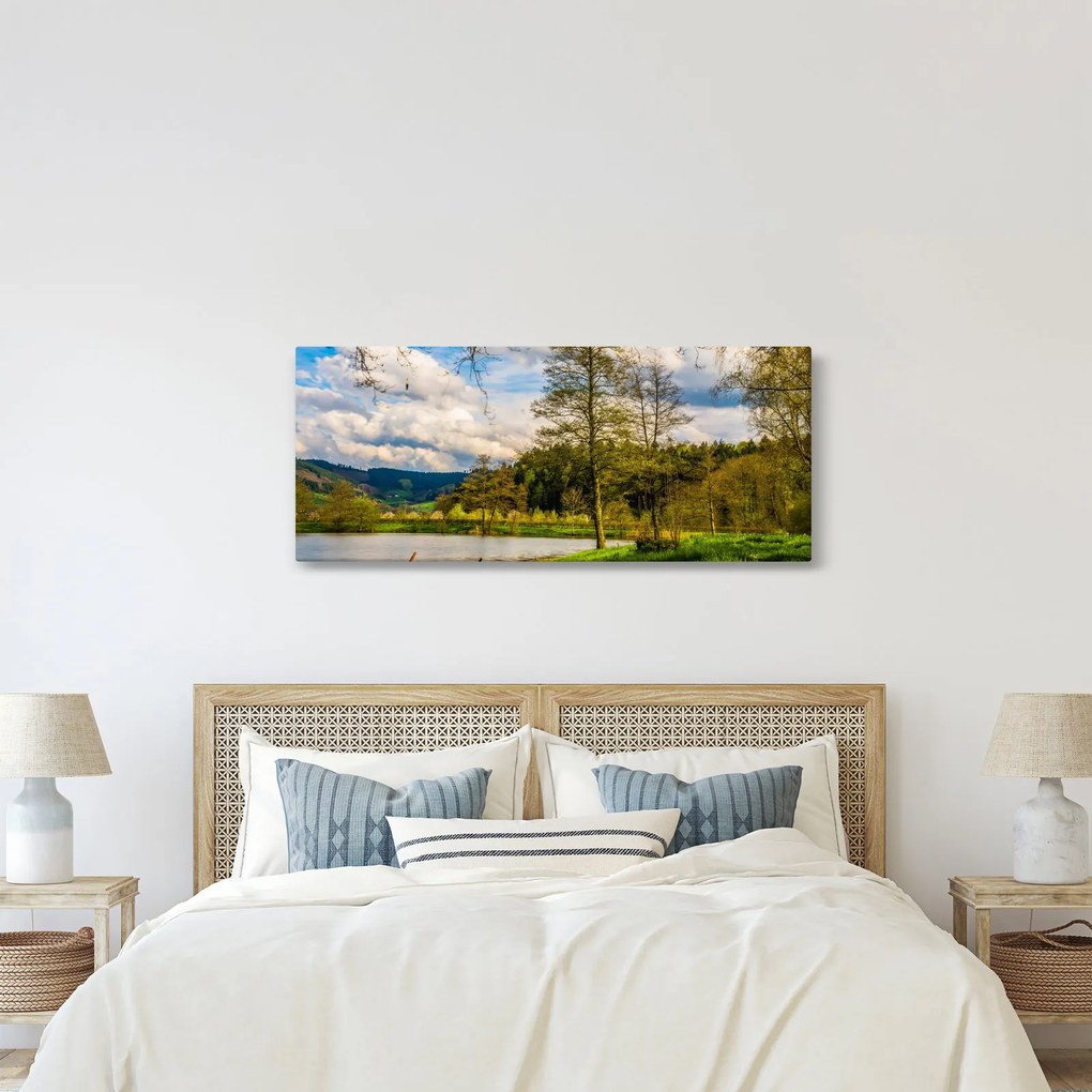 Egy csónak képe a tó mellett (120x50 cm)