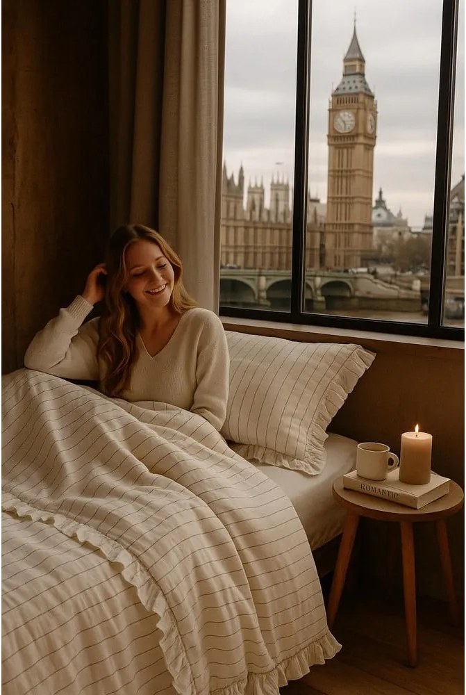 Bézs egyszemélyes renforcé pamut ágyneműhuzat 140x200 cm Amalia Striped – Mila Home Luxury