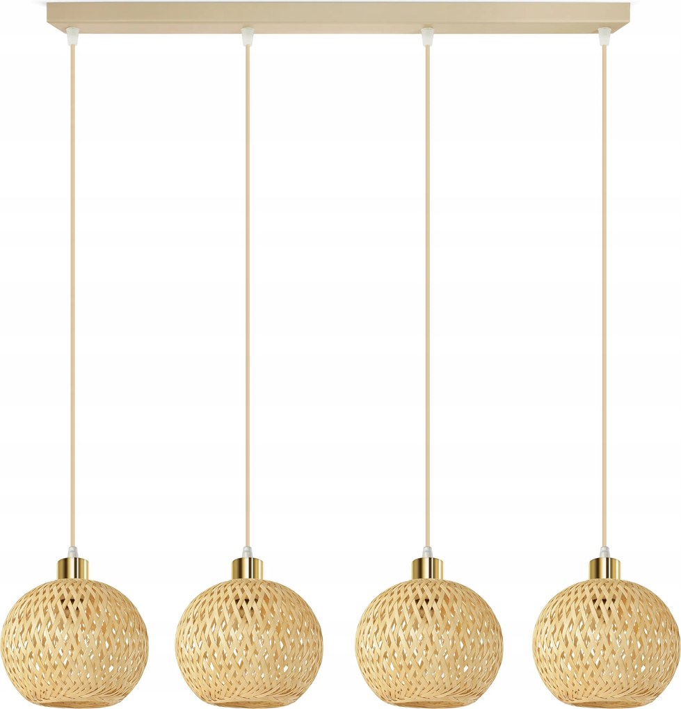 Függő lámpa Rattan Bézs Boho 4xE27 Állítható Magasság Nappali Asztal felett