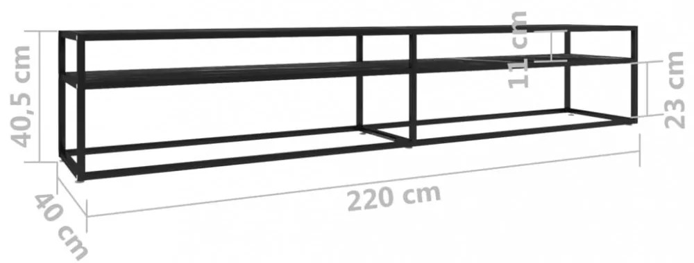 fekete márvány színű edzett üveg TV-szekrény 220 x 40 x 40,5 cm