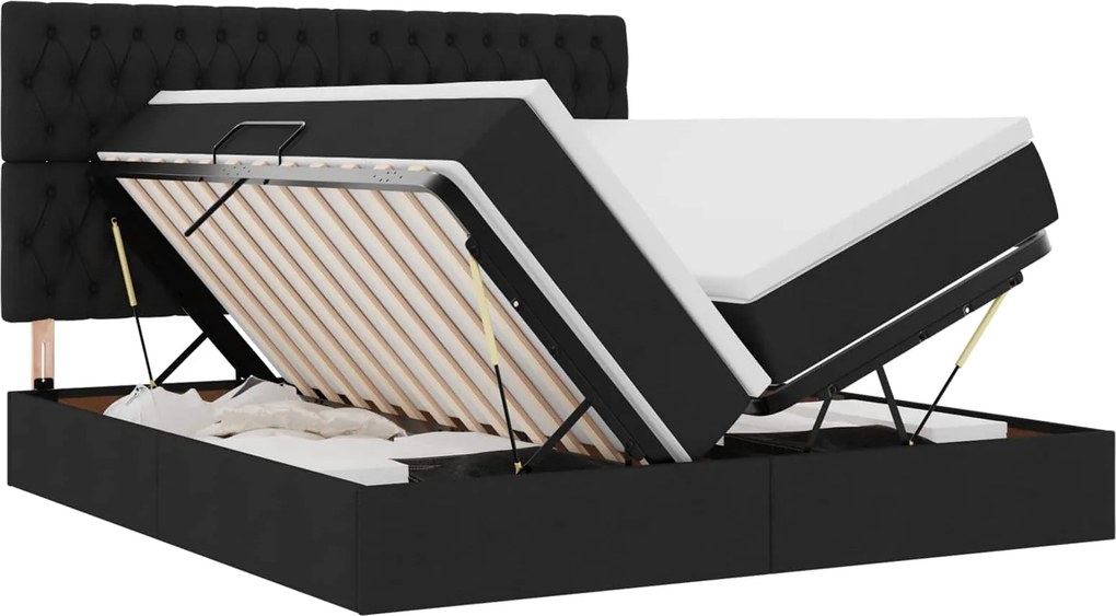 vidaXL Tárolós Ágy matracmal fejtámlával Fekete 180 x 200 cm Műbőr