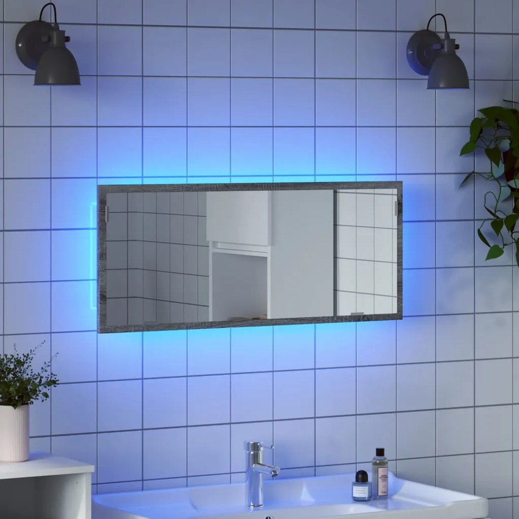 szürke sonoma szerelt fa LED-es fürdőszobatükör 100x8,5x37 cm