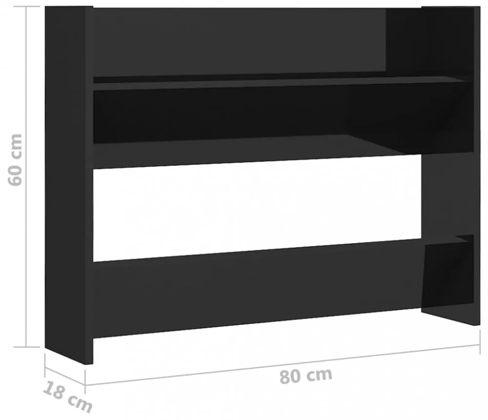 2 db magasfényű fekete szerelt fa fali cipősszekrény 80x18x60cm