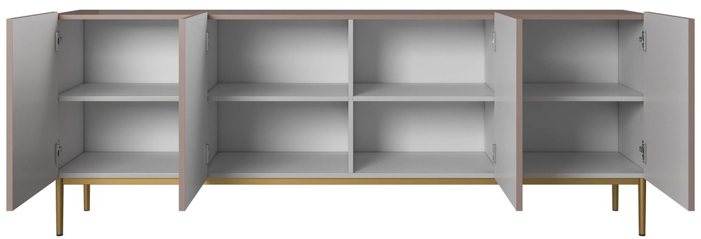 Nicole 200 cm komód - antik rózsaszín MDF / arany lábak