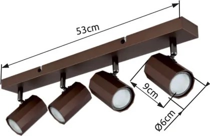 Globo 57919-4 Mennyezeti spotlámpa fém bronz színű matt, alumínium bronzszínű matt, HxSzxM: 530x60x145mm, 4x GU10 25W 230V izzók nélkül