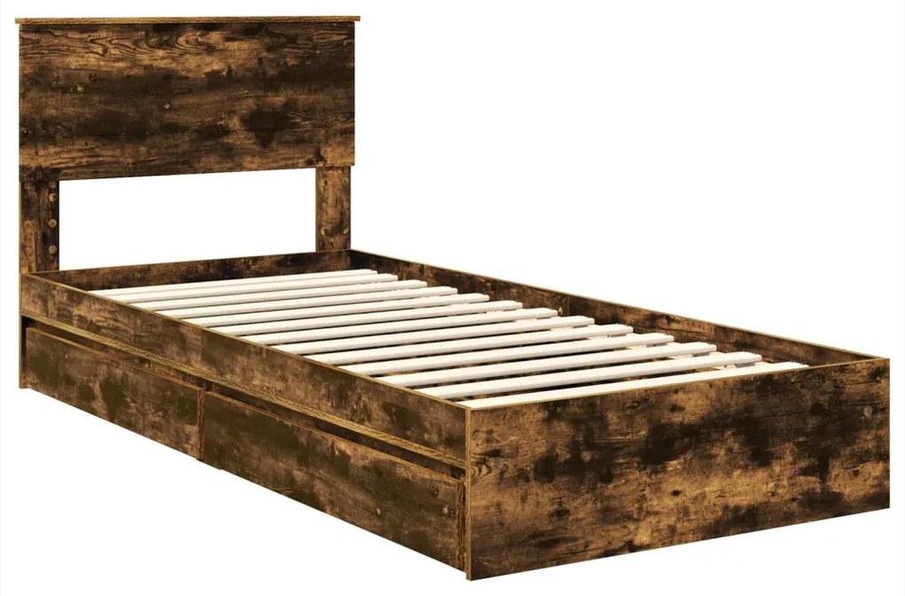 vidaXL Tárolós Ágy fejtámlával Füstölt tölgy 90 x 200 cm Faanyag