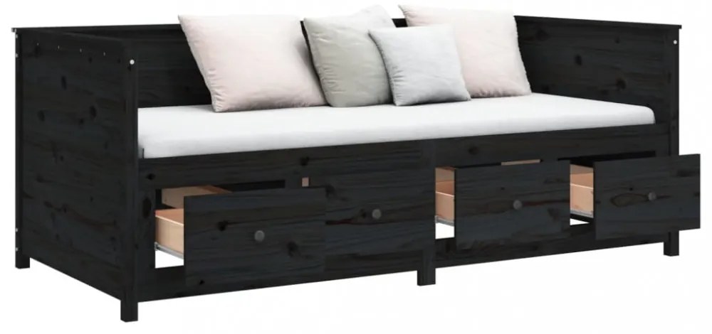 fekete tömör fenyőfa kanapéágy 90 x 200 cm